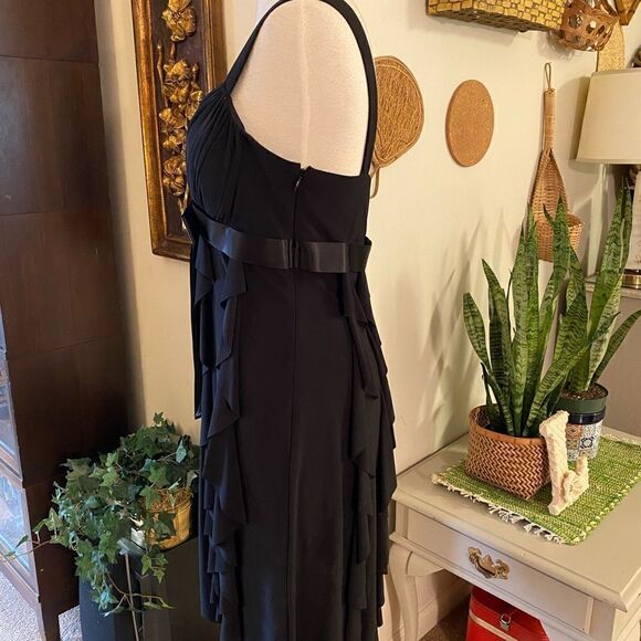 Betsy & Adam Black Satin Bow & Flutter Skirt Cocktail Dress - Picture 4 of 9